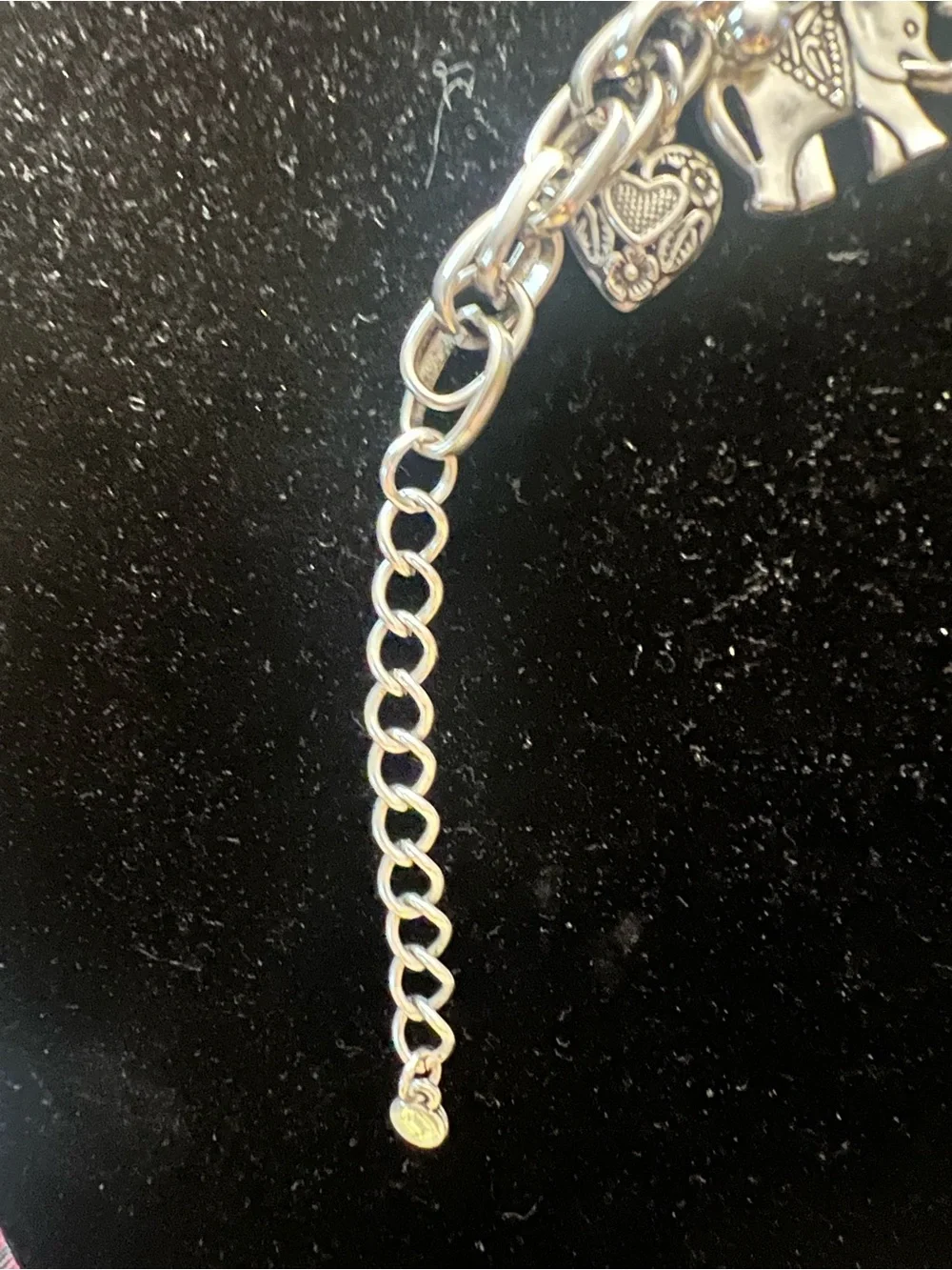Source Unknown Silver Elephant and Heart Charm Bracelet